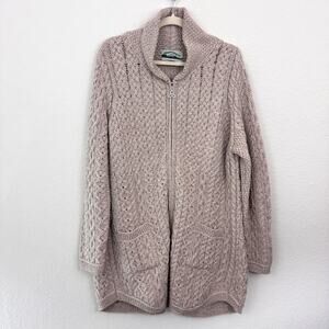 Aran Crafts Womens Merino Wool Cardigan Sweater Size L Ireland Celtic Irish Oat